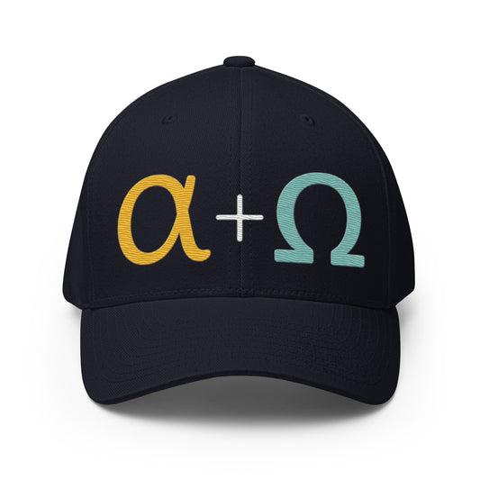 Alpha + Omega White Flexfit Cap